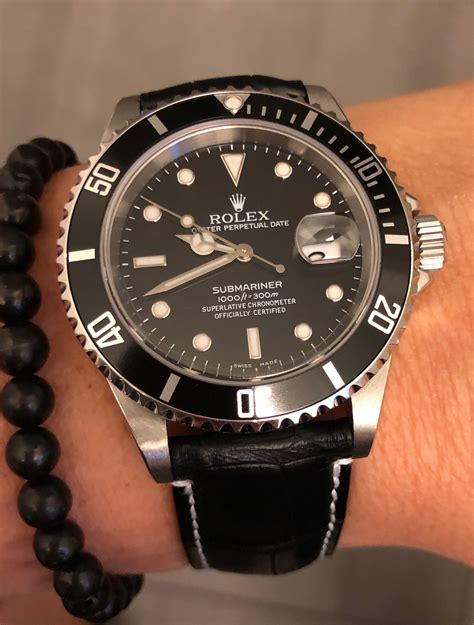 leather black band go rolex watch|Rolex leather straps review.